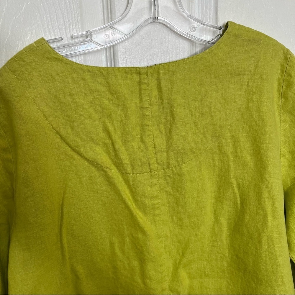 MULTIPLES Lime Green Linen Blend 3/4 Sleeve Women's Top | size Petite Large - Picture 9 of 10